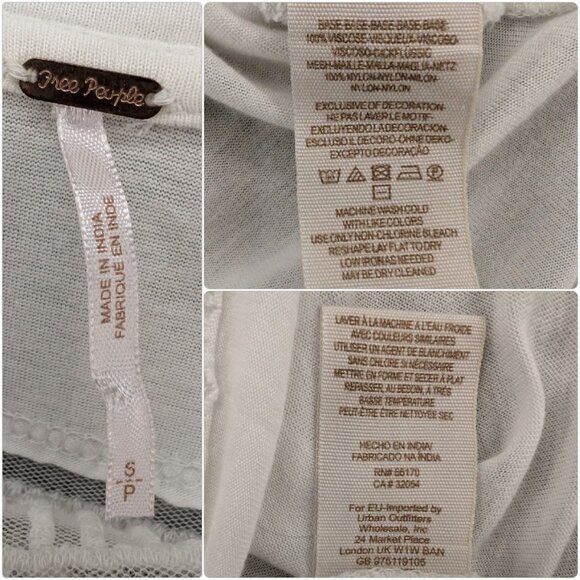 Free People Sheer Top Womens White Mesh Panel Long Sleeve Viscose Pullover Sz S - Picture 5 of 11